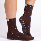 Espresso Blue Polka Dot - Grip Socks